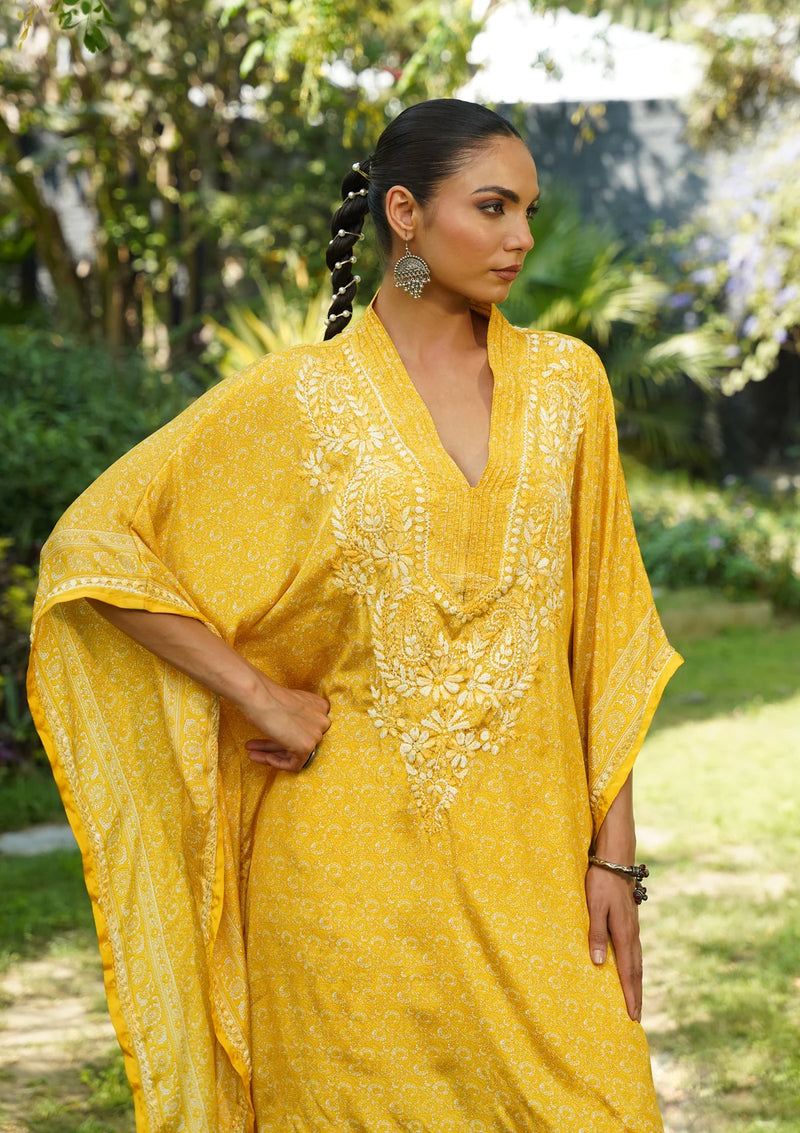 Sunheri Chikankari Luxe Kaftan Set