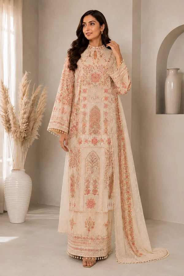 Black & Off-White Hand-Embroidered Long Kaftan