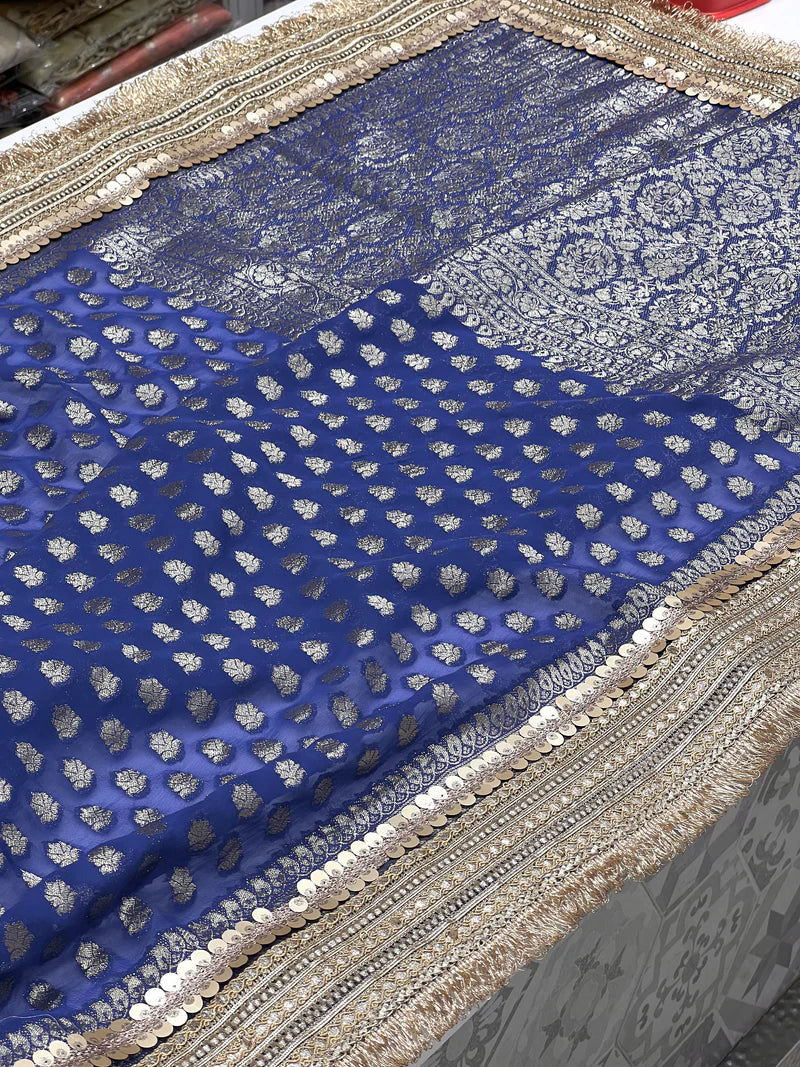 Blue Banarasi Georgette Lace Saree