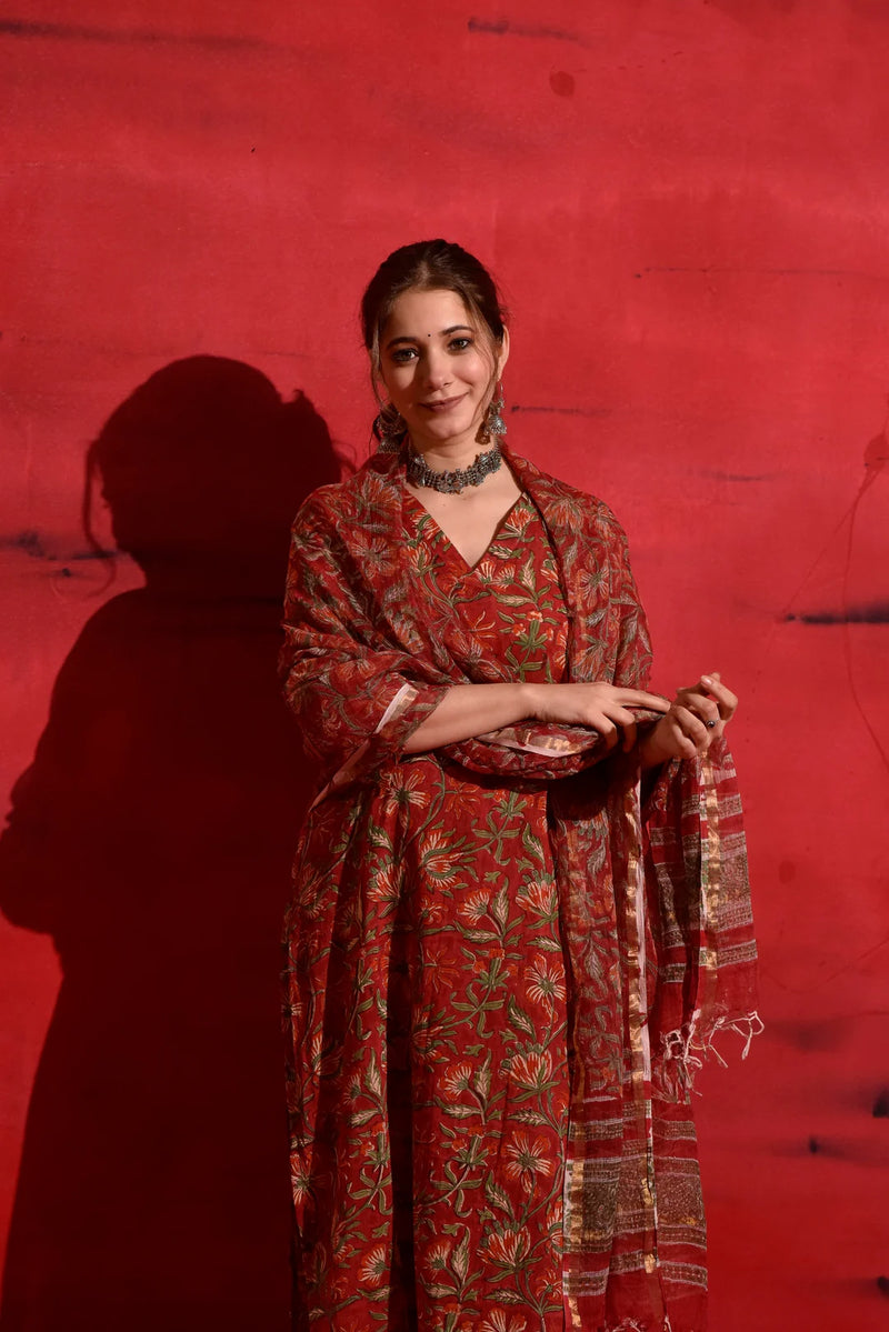 Kalamkari Blossom Cotton  Kurta suit Set