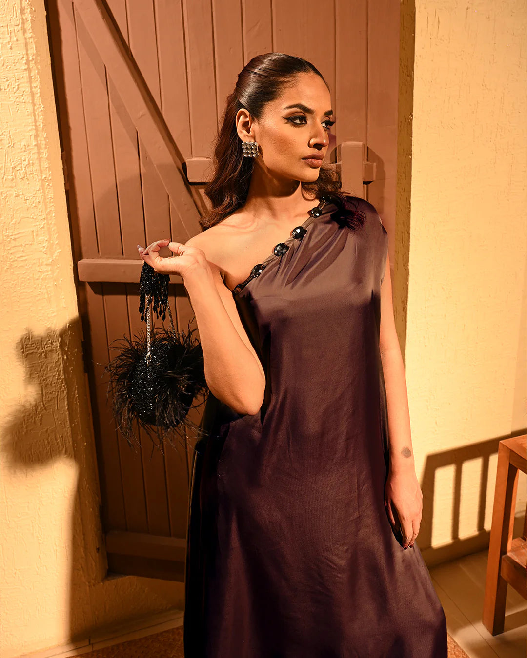 Armani Satin Mocha Sage Kaftan