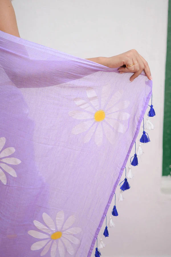 Lavender Handpainted Mulmul Cotton Saree- By Reet Lifestyle