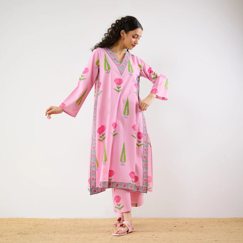 Begum’s Bagh Printed Co-ord Set in Baby Pink- By Reet Lifestyle