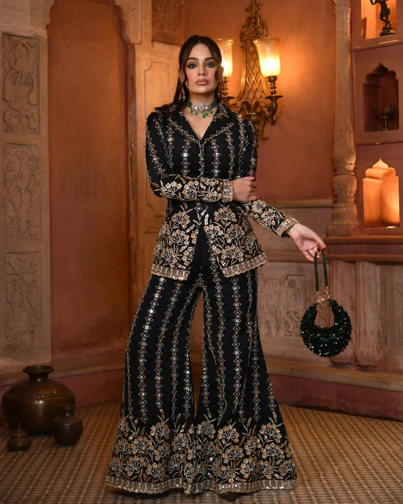 Copper Luxe Embroidered Blazer Co-Ord Set