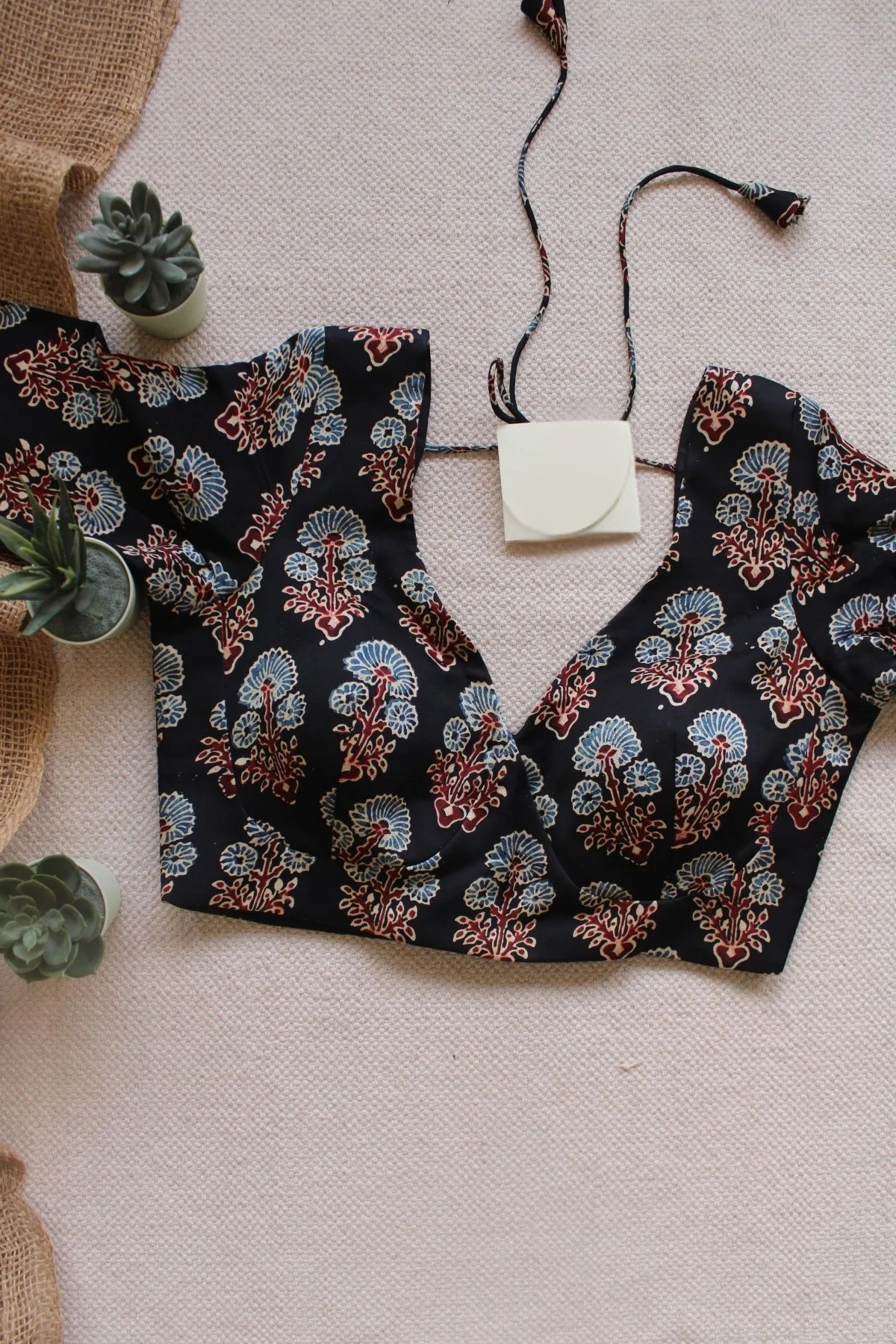 Black Ajrakh Blouse  Modal Silk Padded Blouse