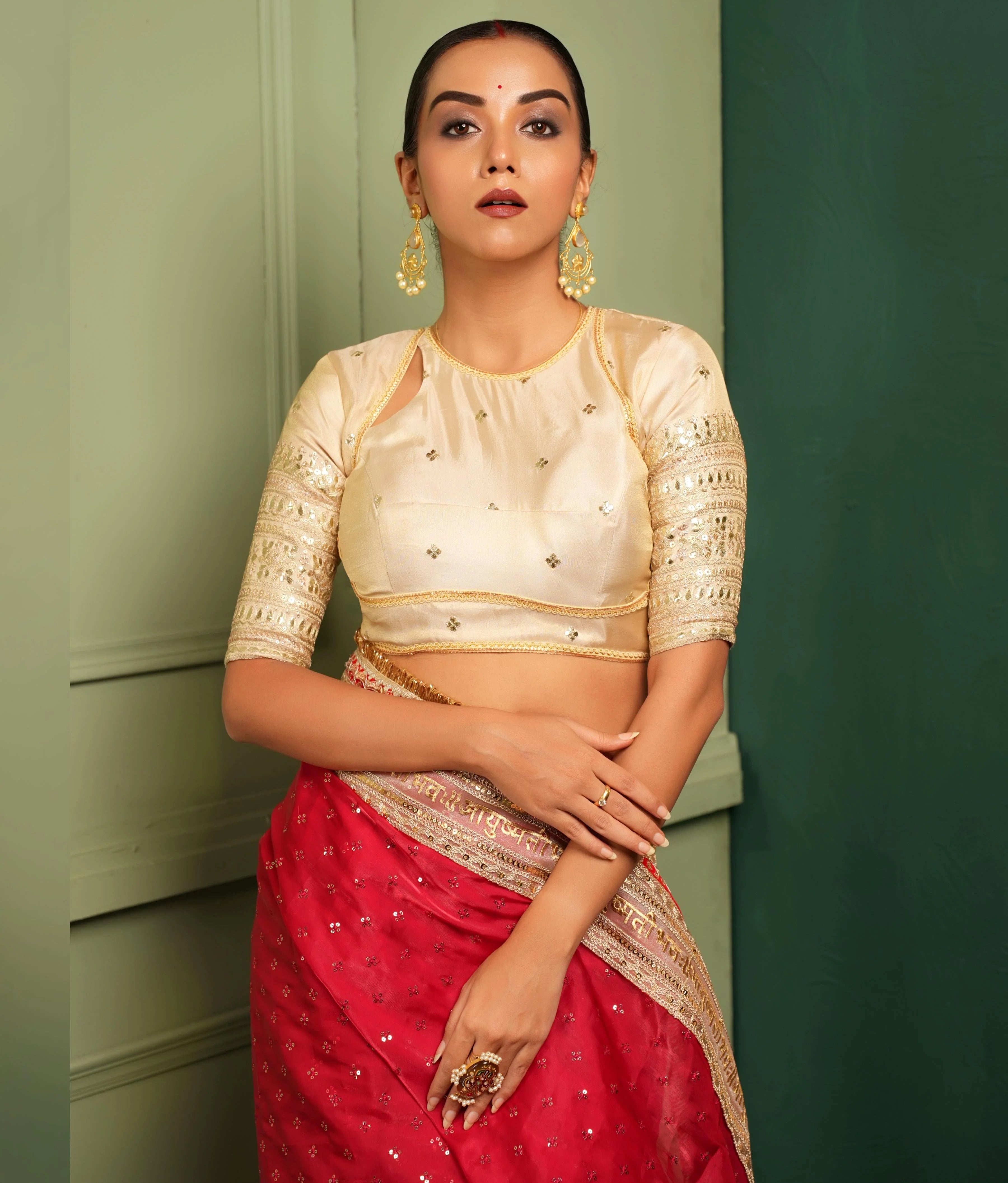 Gold sequin work saree