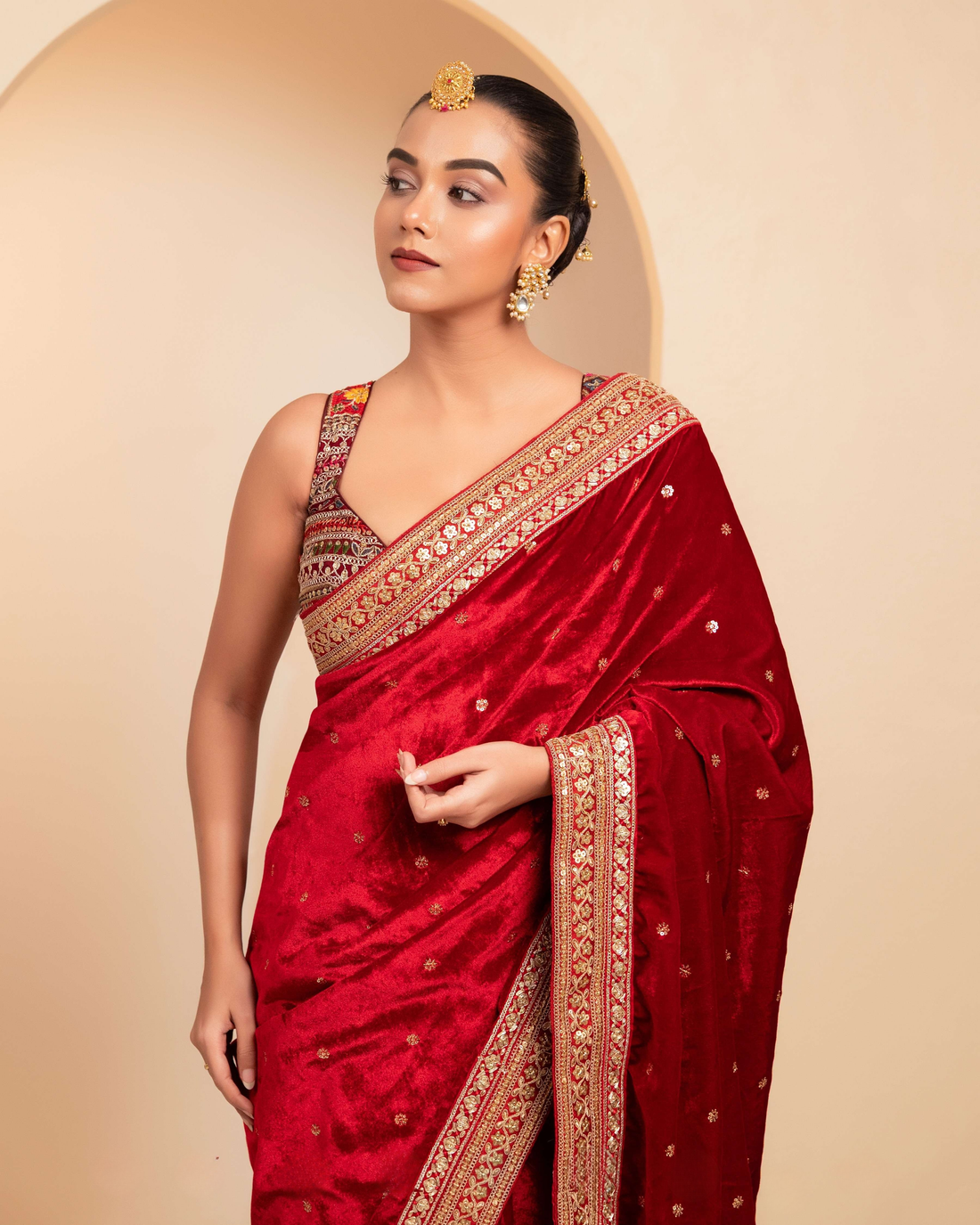 Maroon Velvet Berry Blockbuster  Saree with Blouse