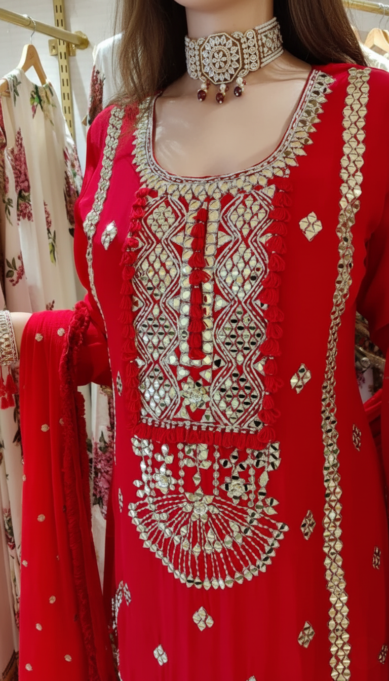 Champagne Grey Mirror Work Sharara Set