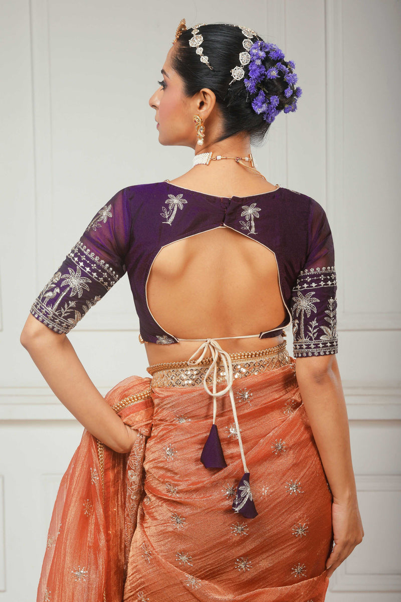 Crush Tissue Saree with Dark Wine Shimmer Tissue Blouse