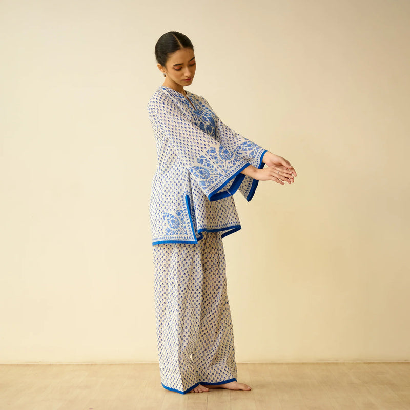 Mulmul Cotton Farsi Set in Jaipur Blue- By Reet Lifestyle