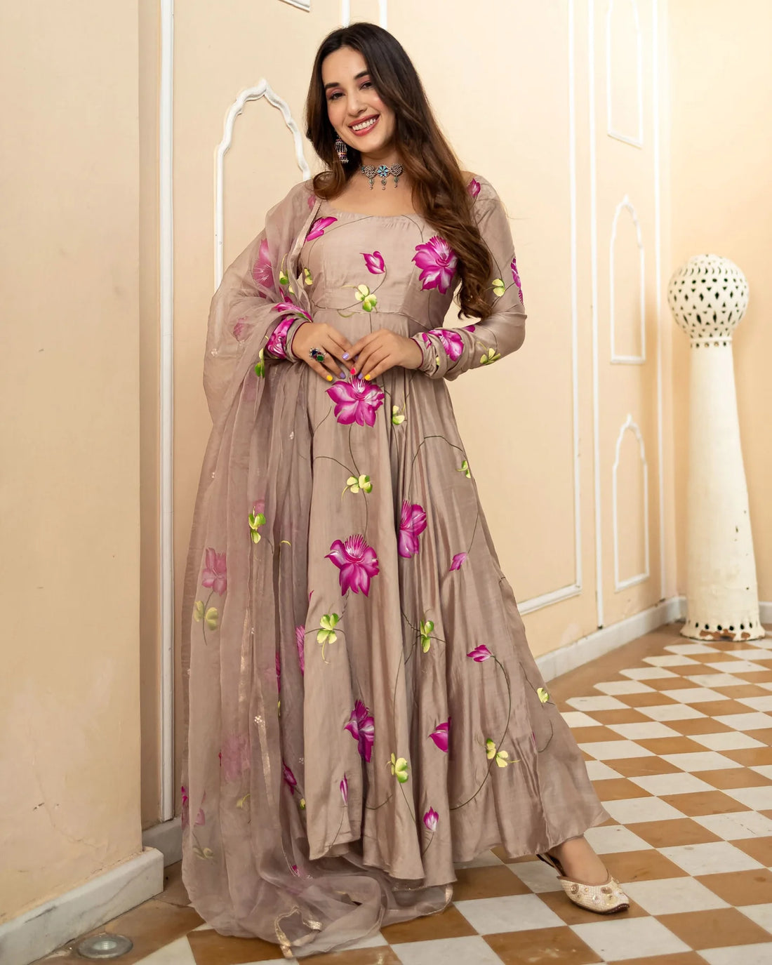 Meher Floral Handpainted Suit Set