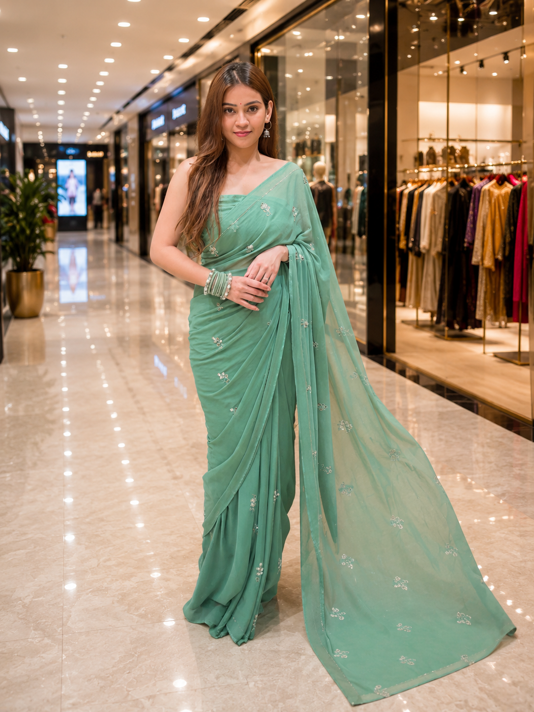 Bandhej Pure Chiffon Mirror & Katdana Handcrafted Saree