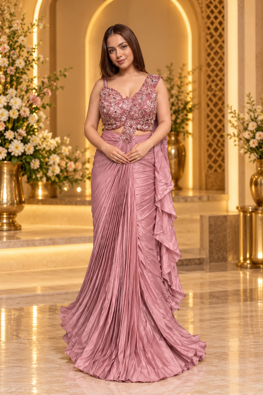 1. Glamour Edit Wine Saree with Designer Stonework Blouse