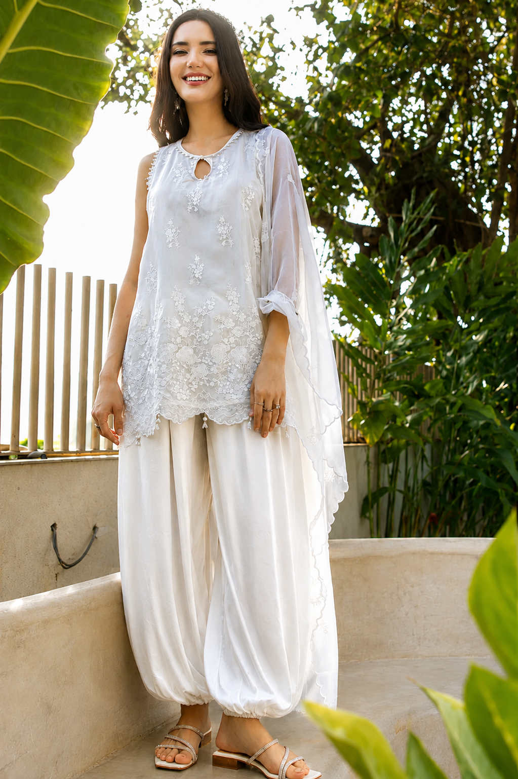 Organza Balloon Salwar Set with Embroidered Kurti & Dupatta