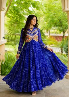 Bandhani Printed Gown with Kutchi Patchwork
