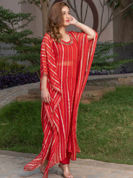 Laal Sitara Striped Kaftan Set