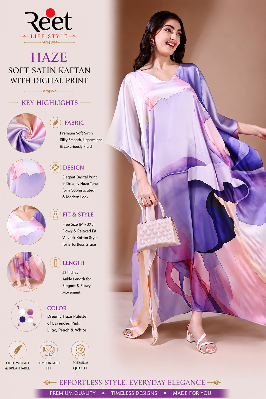 Haze Soft Satin Digital Print Kaftan