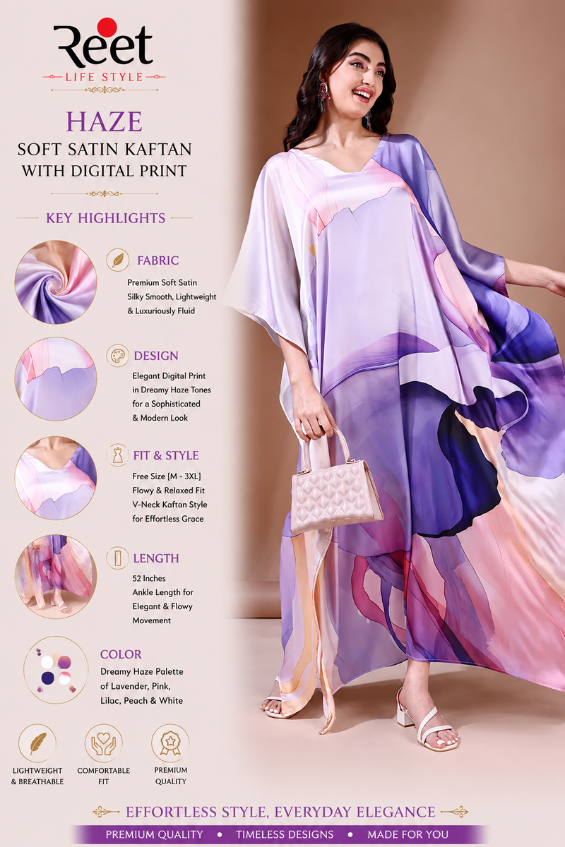 Haze Soft Satin Digital Print Kaftan