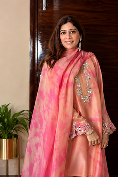 Peach Lavender Mirror Work Suit Set