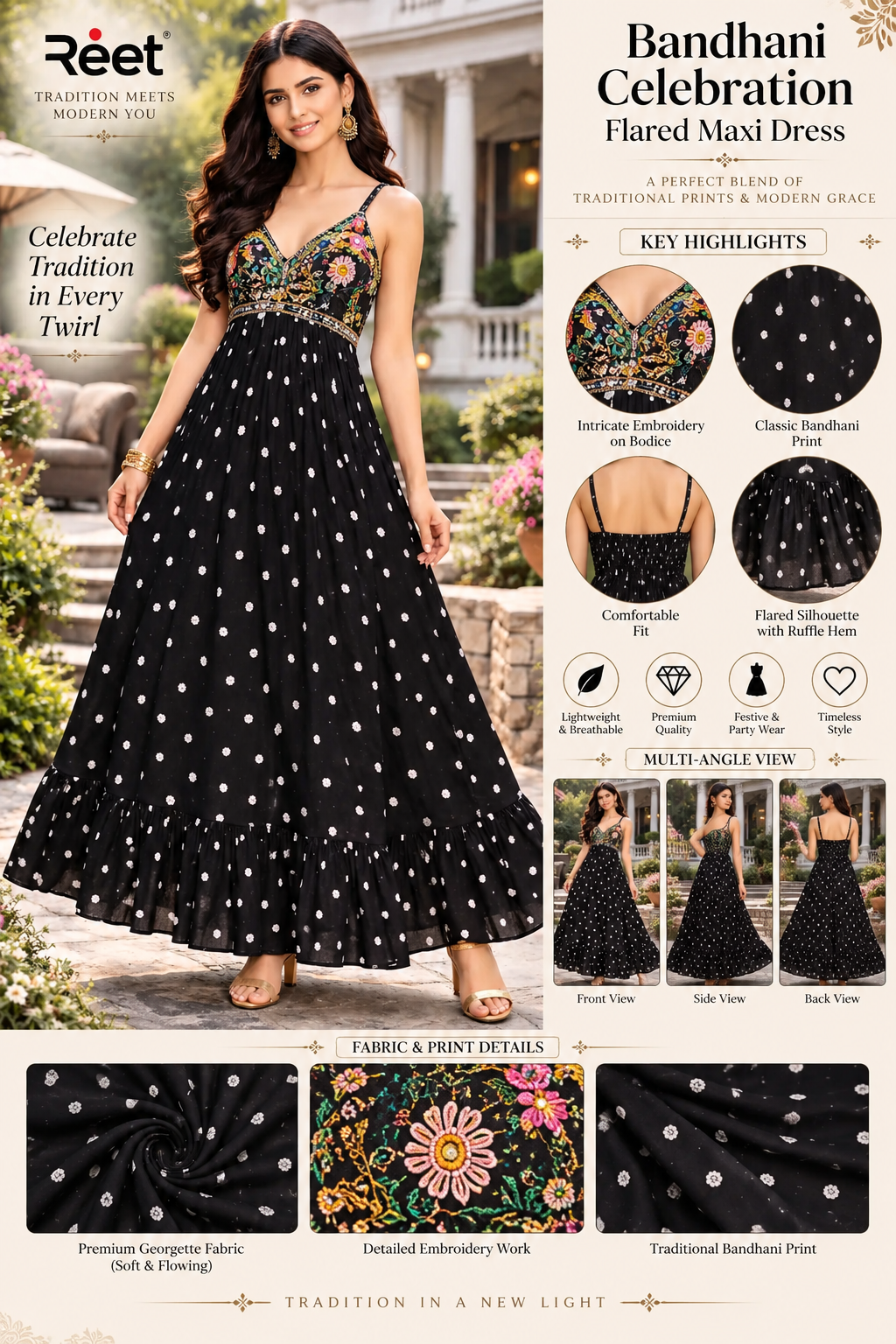 Bandhani Celebration Flared Maxi Dress