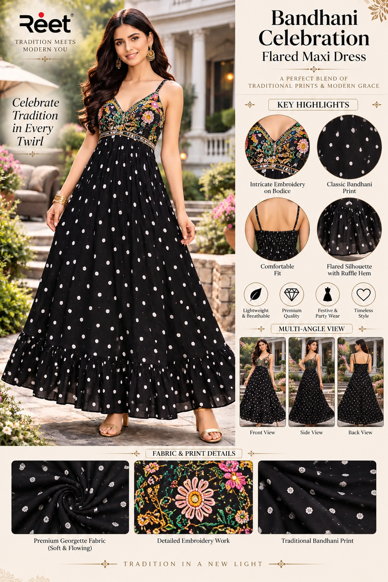 Bandhani Celebration Flared Maxi Dress