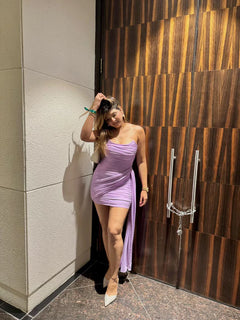 Lilac Padded Stretch Drape Dress
