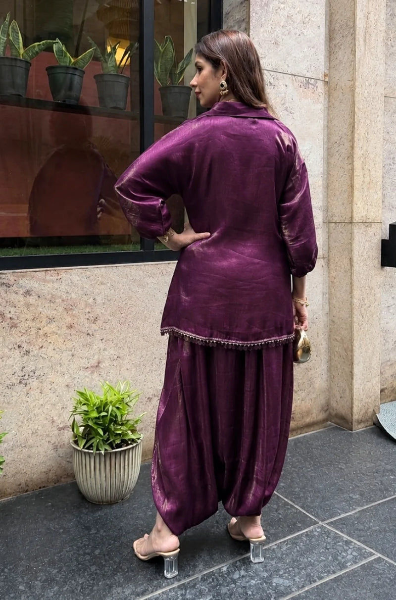 Mahira Luxe Shimmer Silk Tunic Top with Dhoti Skirt