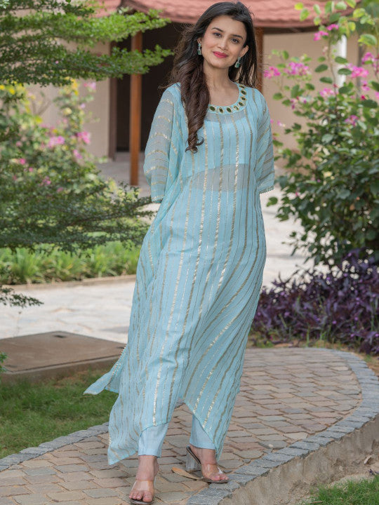 Laal Sitara Striped Kaftan Set