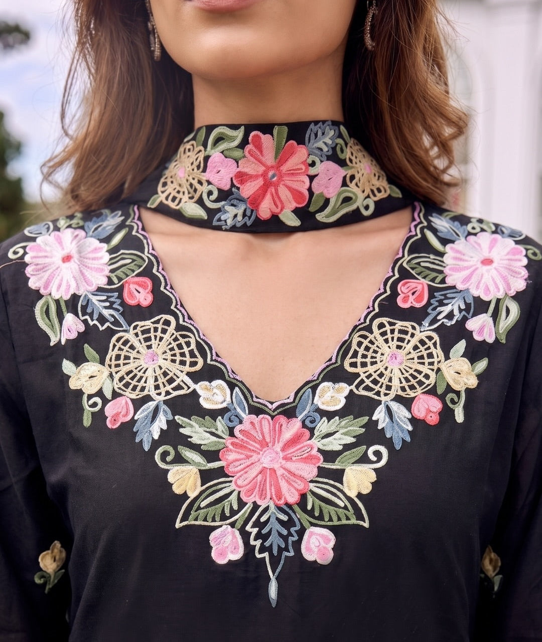 Moodnight Bloom Embroidered Palazzo Cord Set