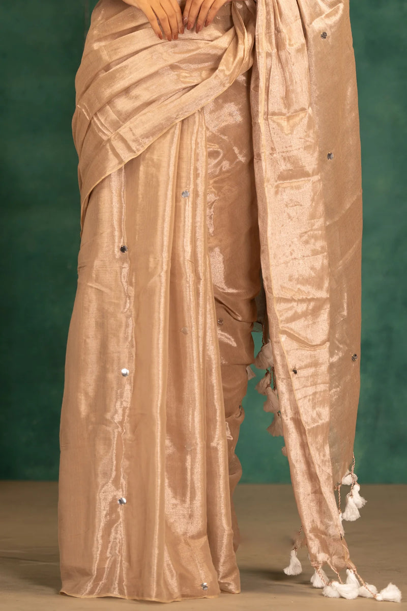 Moonlit Beige Tissue Mul Cotton Saree