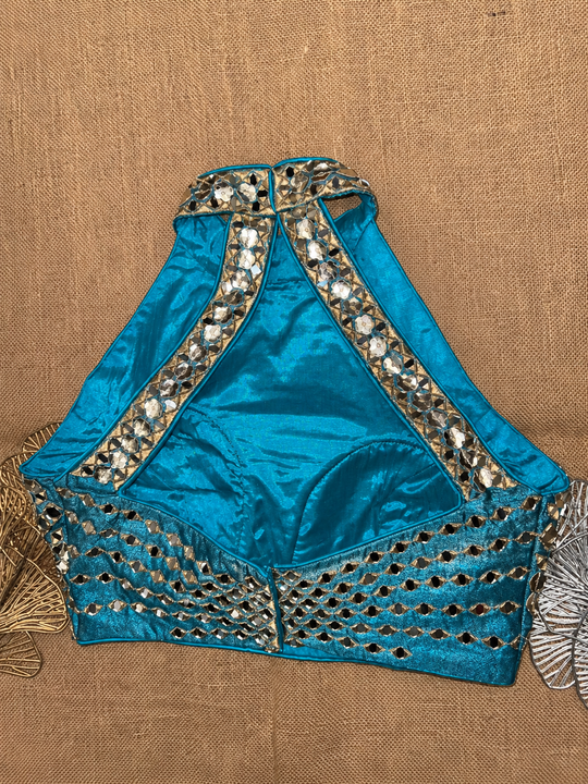 Mirror Work Halter Neck Designer Blouse