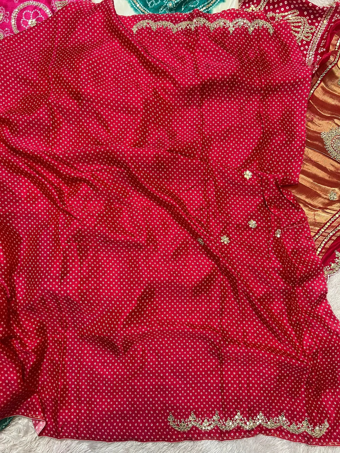 Pure Gaji Silk Multicolor Bandhani Saree with Gotapatti Handwork