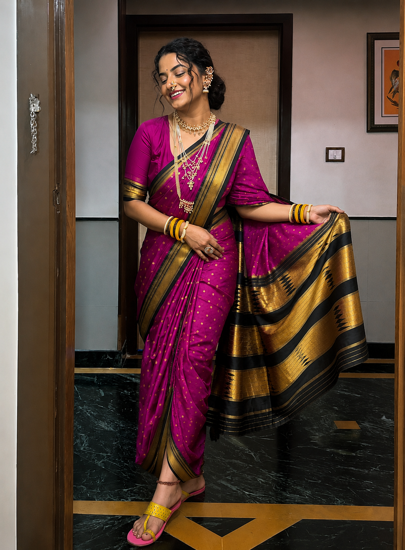 Traditional Maheswari Irkal Paithani Nauvari Saree