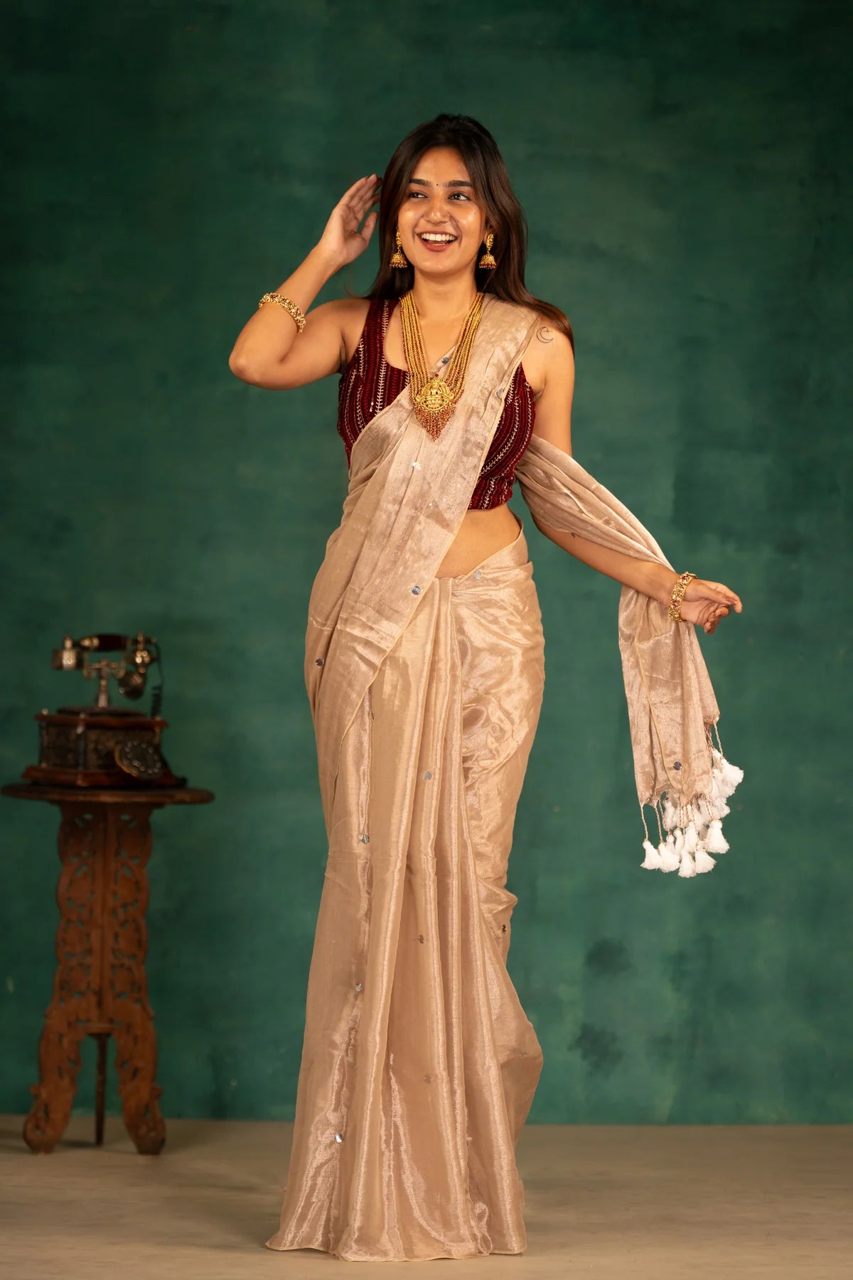 Moonlit Beige Tissue Mul Cotton Saree