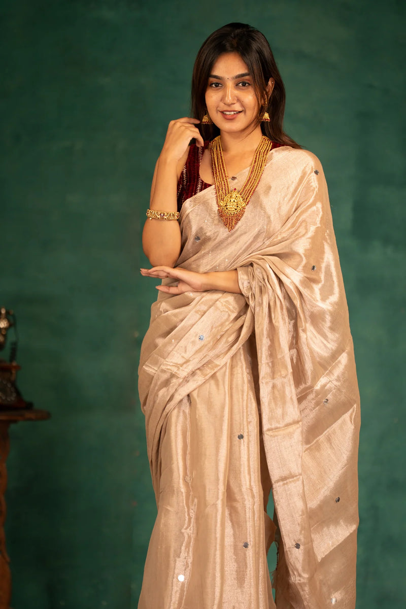 Moonlit Beige Tissue Mul Cotton Saree