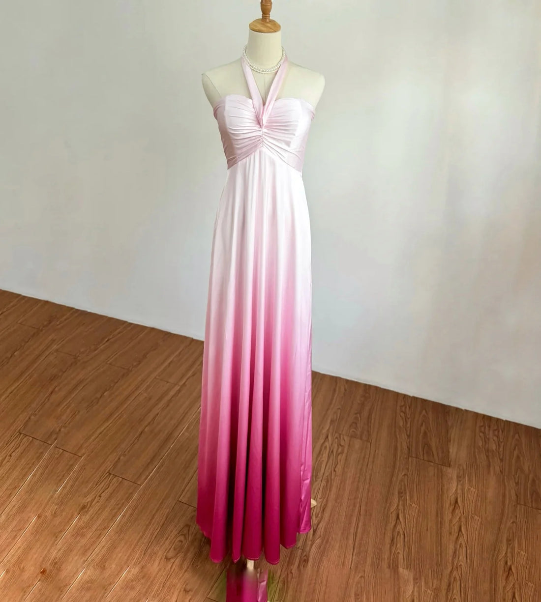 Soft Pink Satin Evening Dress