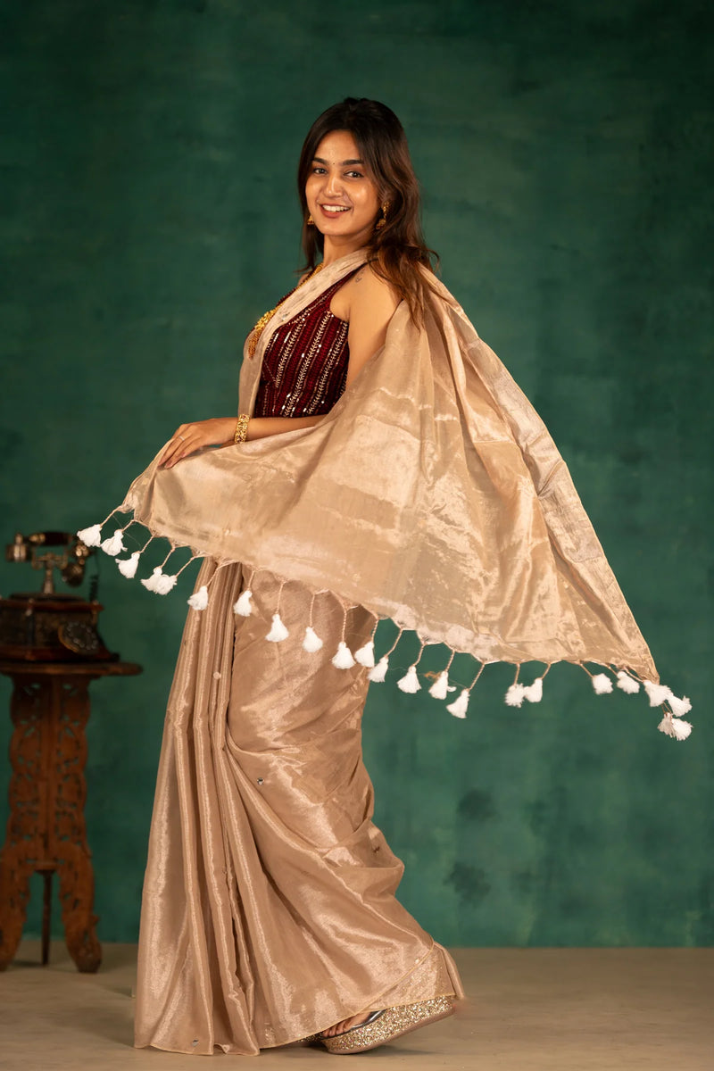 Moonlit Beige Tissue Mul Cotton Saree