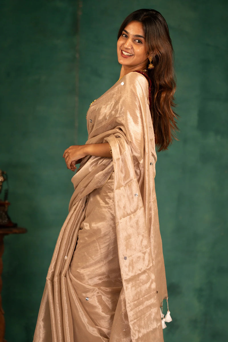 Moonlit Beige Tissue Mul Cotton Saree