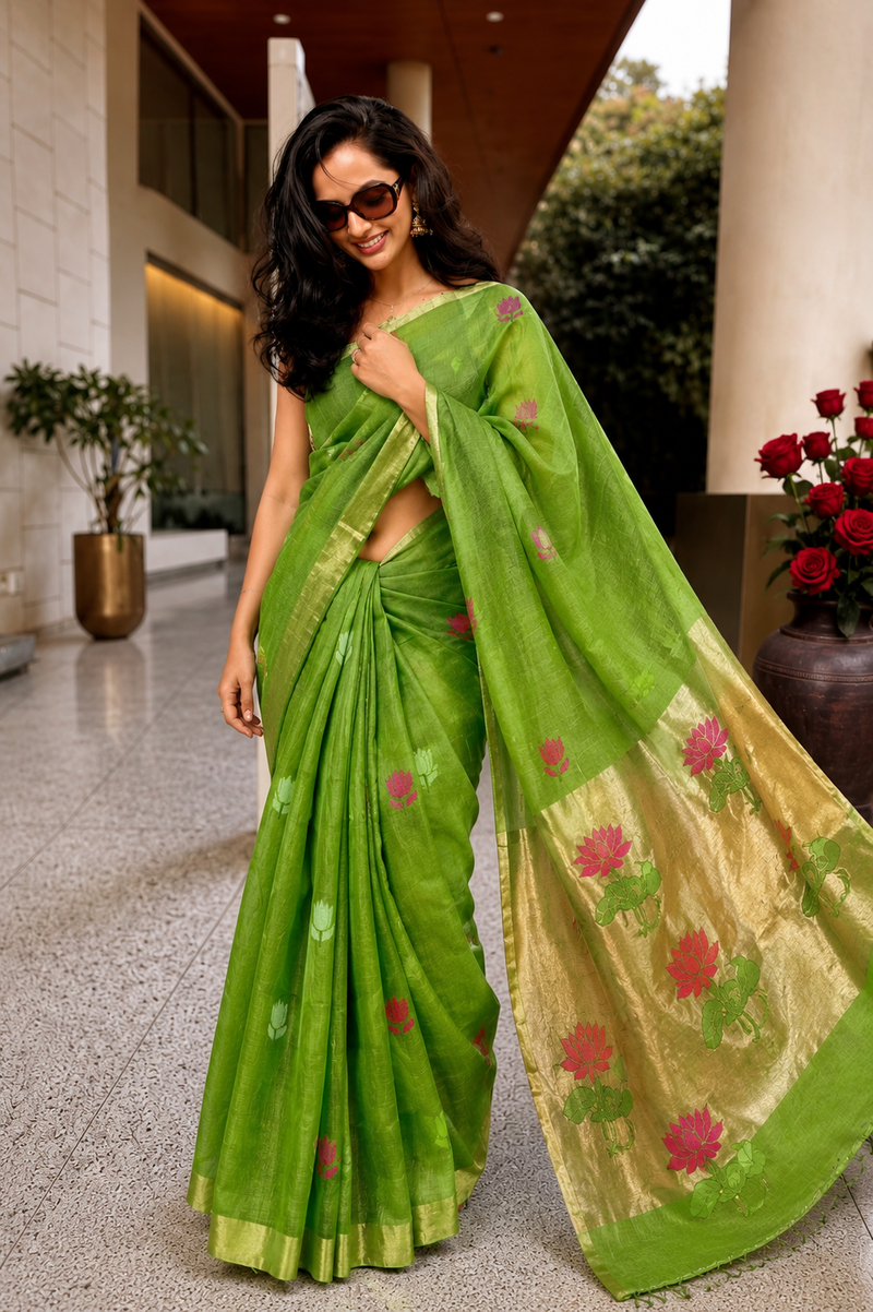 Rajvanshi Silk Linen Jamdani Saree