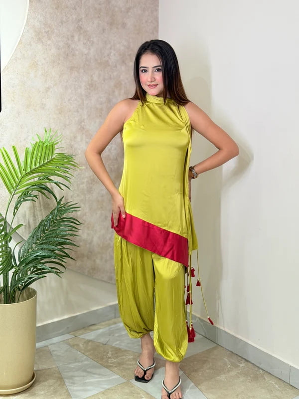 Zariya Lime Draped Co-ord Set