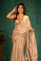 Moonlit Beige Tissue Mul Cotton Saree