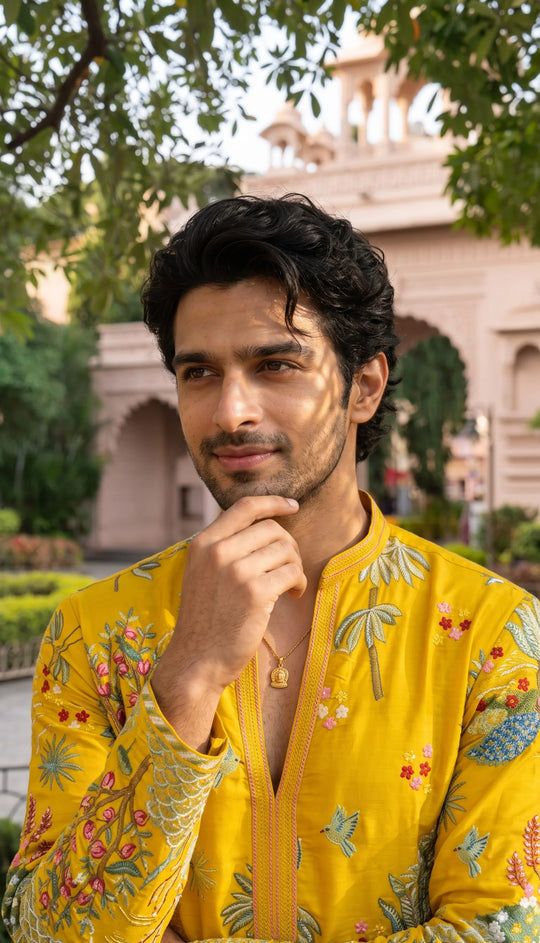Sunehri Gulshan Embroidered Men’s Silk Kurta