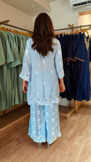 Sky Bloom Chikankari High-Low Kurta Set
