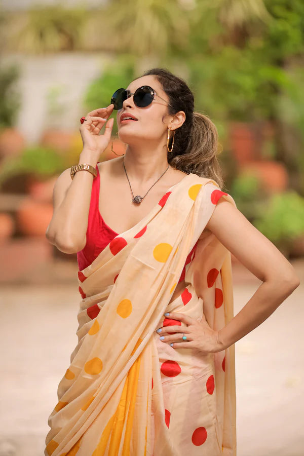 Sunshine Polka Mul Mul Printed Saree