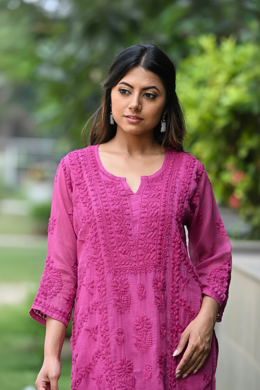 Noor Pista Pure Kota  Chikankari Kurta Set