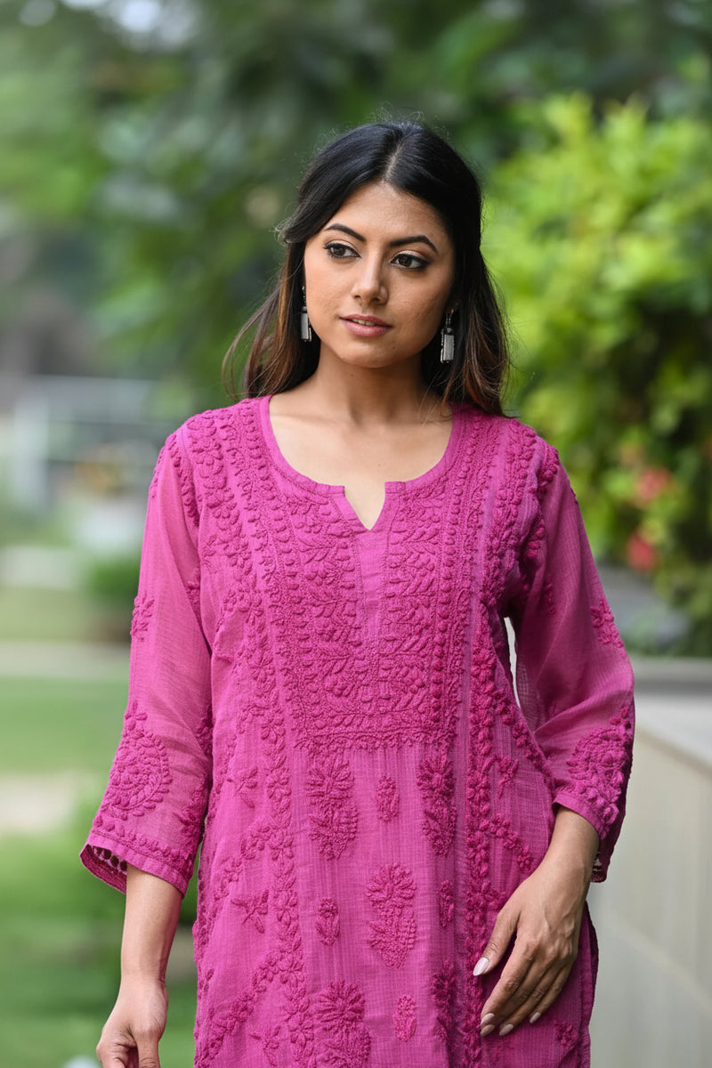 Noor Pista Pure Kota  Chikankari Kurta Set