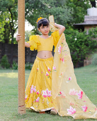 Yellow Daria Satin Handpainted Lehenga Set