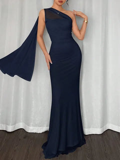 Navy Mesh Elegant Cocktail Dress