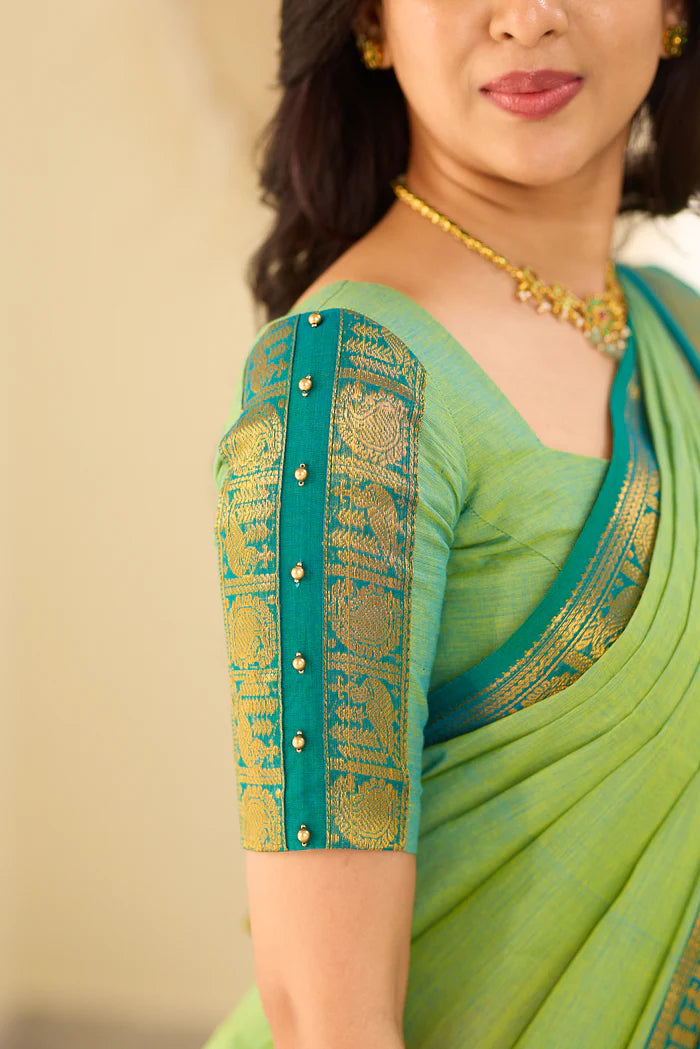 Mint Aura Chettinad Cotton Saree with Zari Border