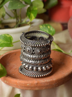 Gunmetal German Silver 6-Piece Kada Set